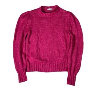 Supply Annie Puff Sleeve Crew Neck Sweater in Jewel Pink